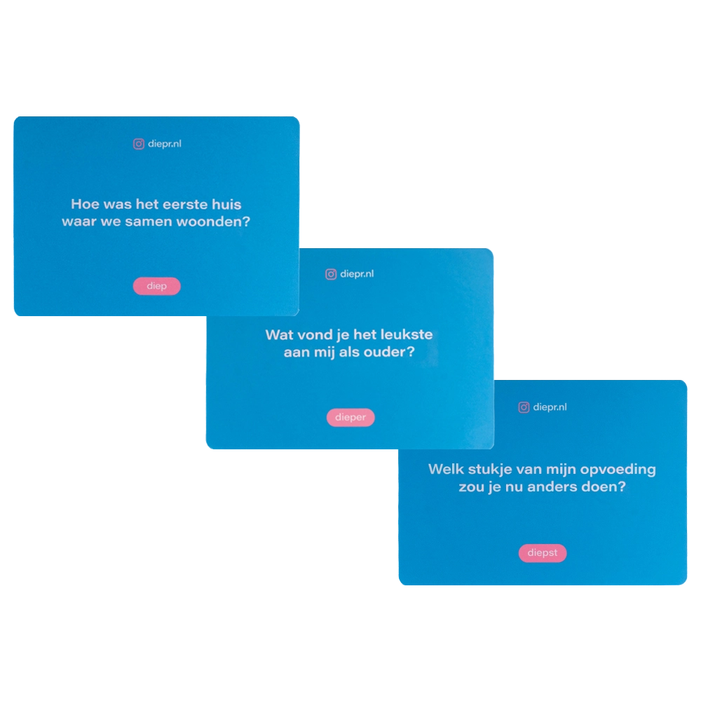 Vragen kaartjes van het DIEP'R familie editie spel 