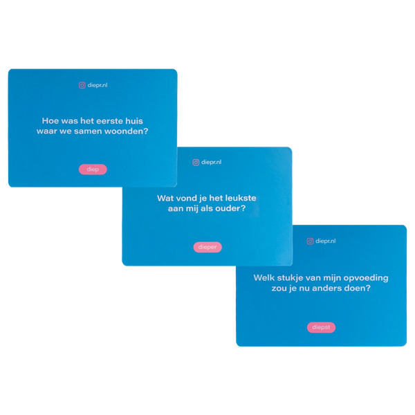 Vragen kaartjes van het DIEP'R familie editie spel 