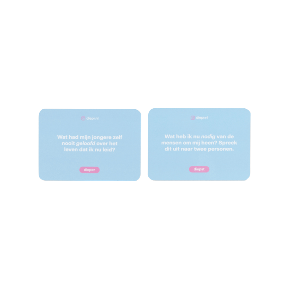 DIEP'R Kaartspel Selflove Editie - Elise Boers & Sara Rottenberg's kaartspellen die binnen een mum van tijd een pure connectie met de jezelf of anderen leert te leggen.