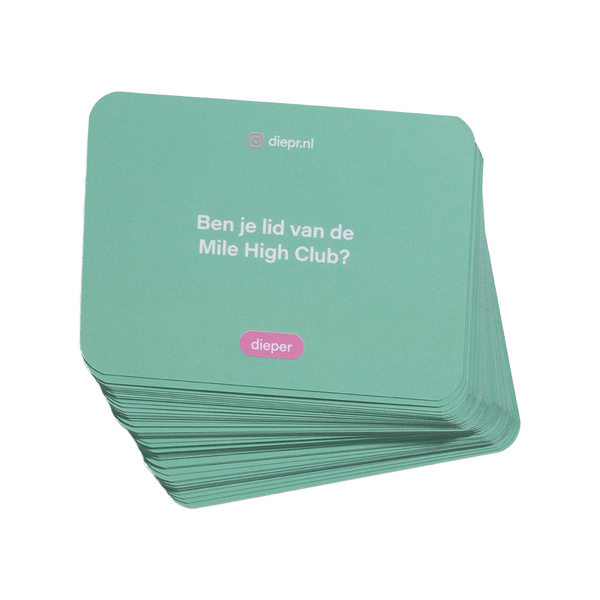 Ontdek wat je partner echt wilt en denkt. Dit is de sekseditie van DIEP’R. Het vragenspel dat jullie diepste verlangens, kinks en fantasieën blootlegt. Ben jij klaar om jullie avonturen naar nieuwe hoogtes te brengen?&nbsp;Speel het spel en verdiep je intimiteit. Je bepaalt zelf hoe diep je gaat.&nbsp;It’s time to get naughty.