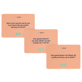 3 kaartjes met diepgaande vragen van het tropenjaren DIEP'R kaartspel. 